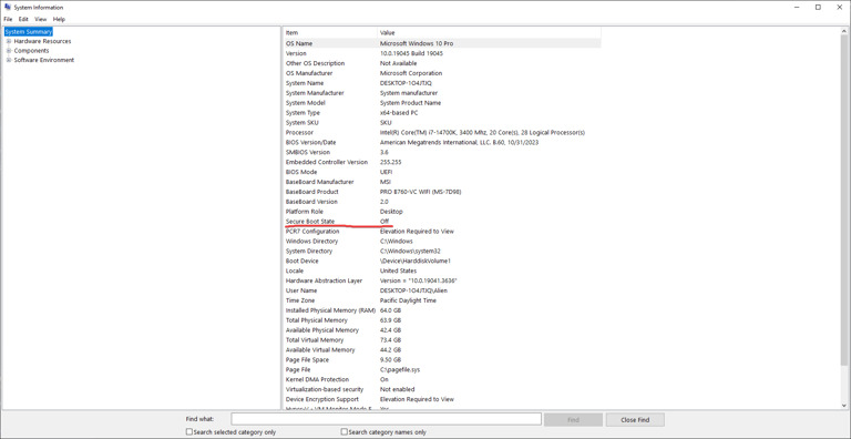 Secure Boot State Example